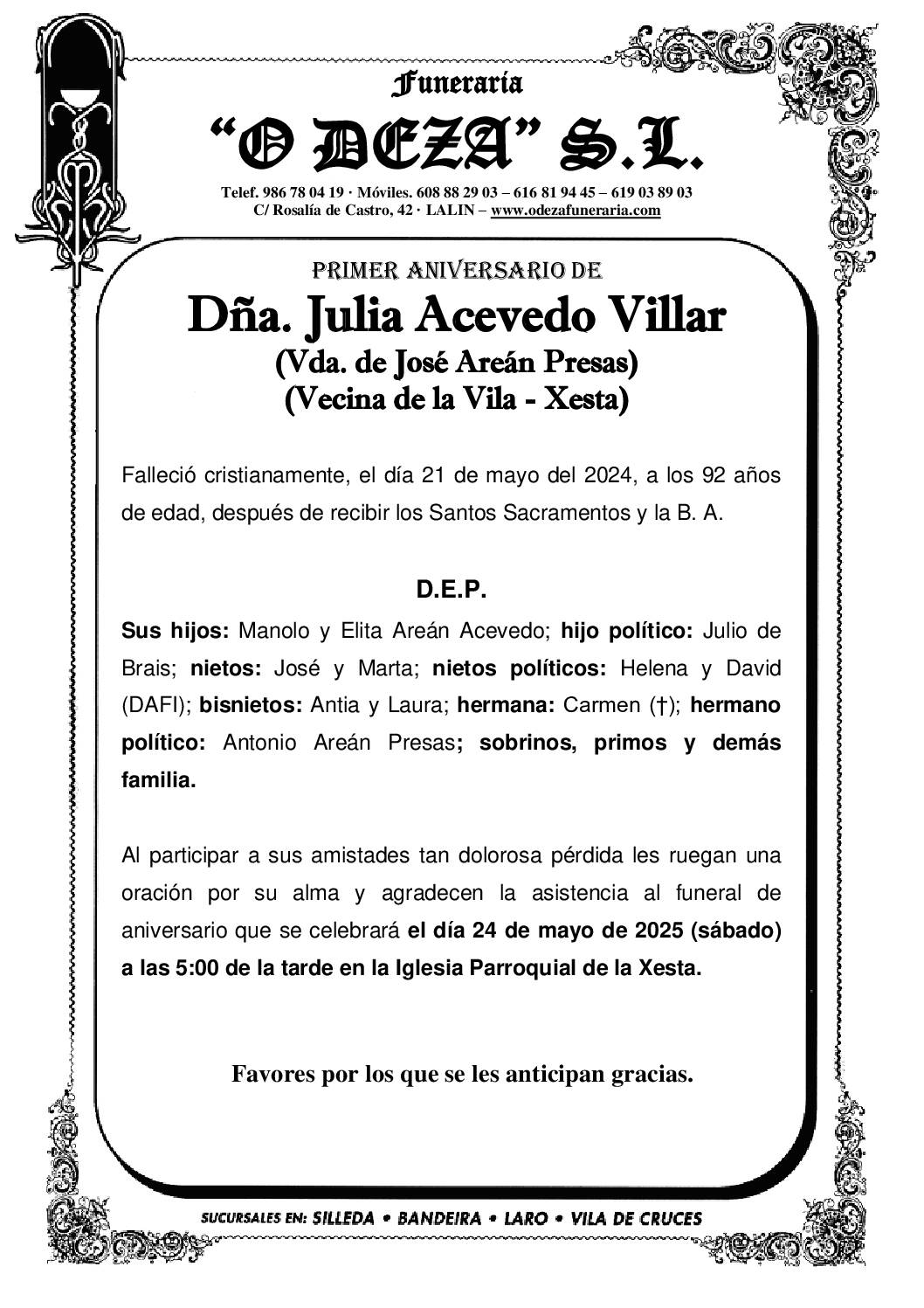 DÑA. JULIA ACEVEDO VILLAR