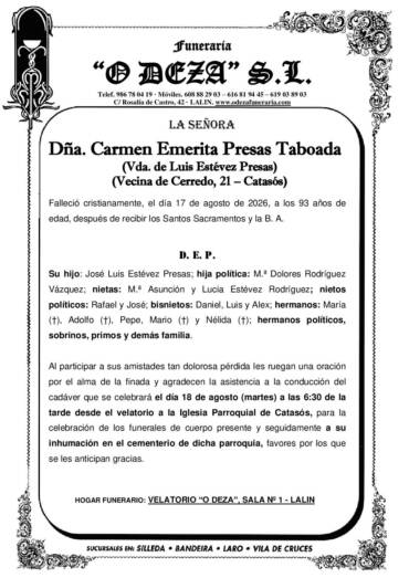 DÑA. CARMEN EMERITA PRESAS TABOADA